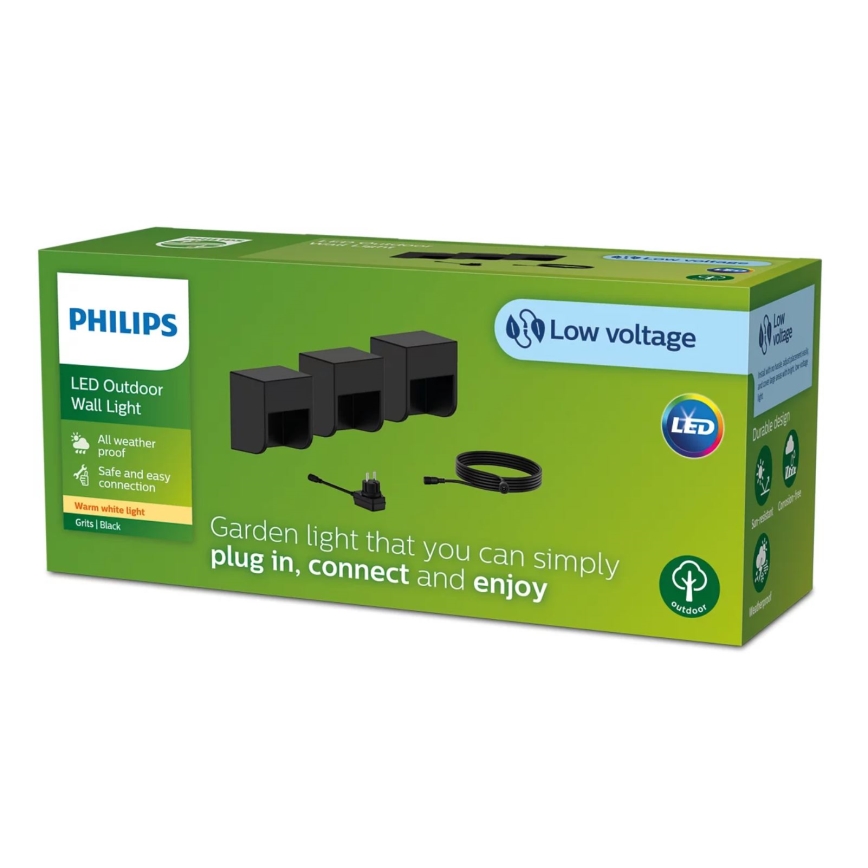Philips - SET 3x Applique a LED da esterno GRITS LED/1,5W/24/230V IP44