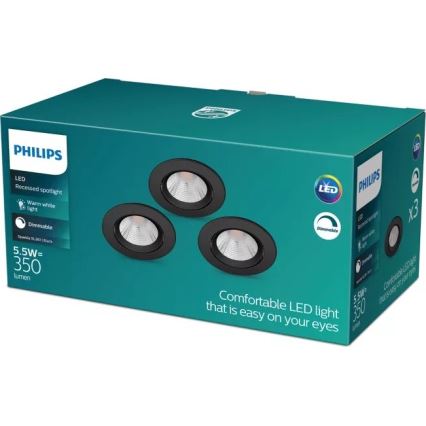 Philips - SET 3x Lampada da incasso LED dimmerabile SPARKLE LED/5,5W/230V 2700K nero