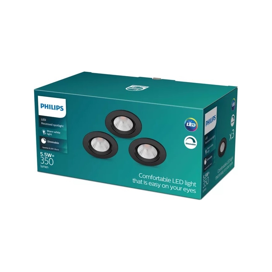 Philips - SET 3x Lampada da incasso LED dimmerabile SPARKLE LED/5,5W/230V 2700K nero