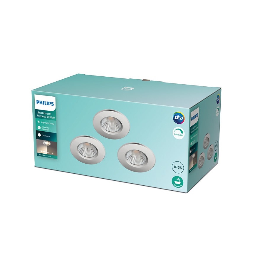 Philips - SET 3x Lampada LED dimmerabile da bagno DIVE 1xLED/5,5W/230V IP65