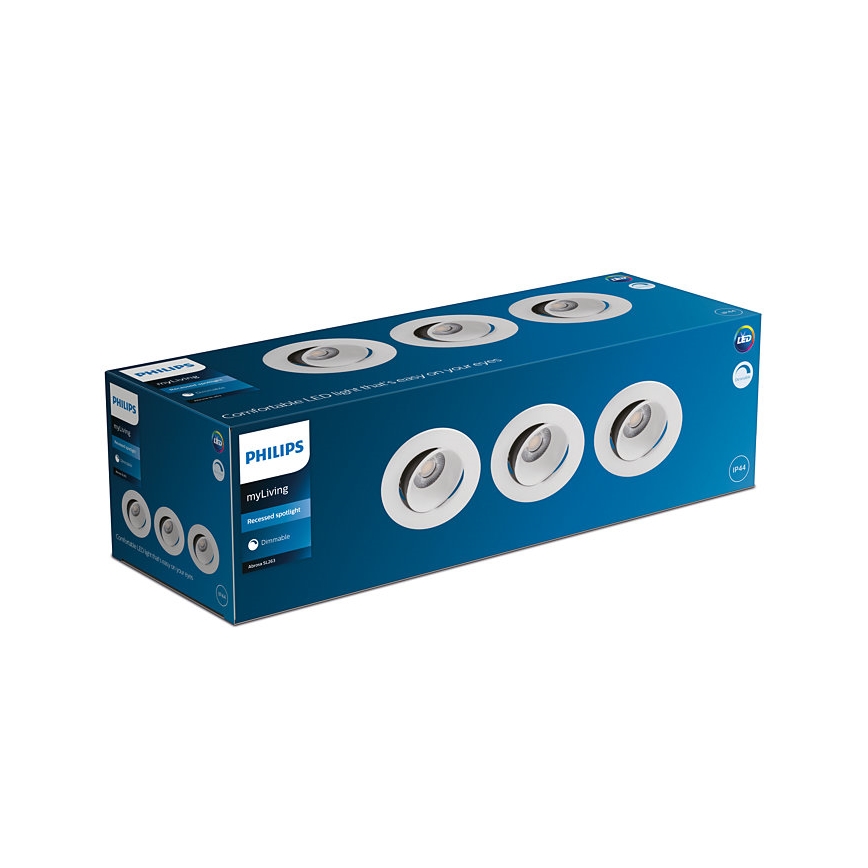 Philips - SET 3x LED Faretto da incasso bagno dimmerabile ABROS LED/9W/230V IP44