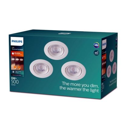 Philips -SET 3xLED Faretto da incasso dimmerabile IMPALA Warm Glow LED/6W/230V