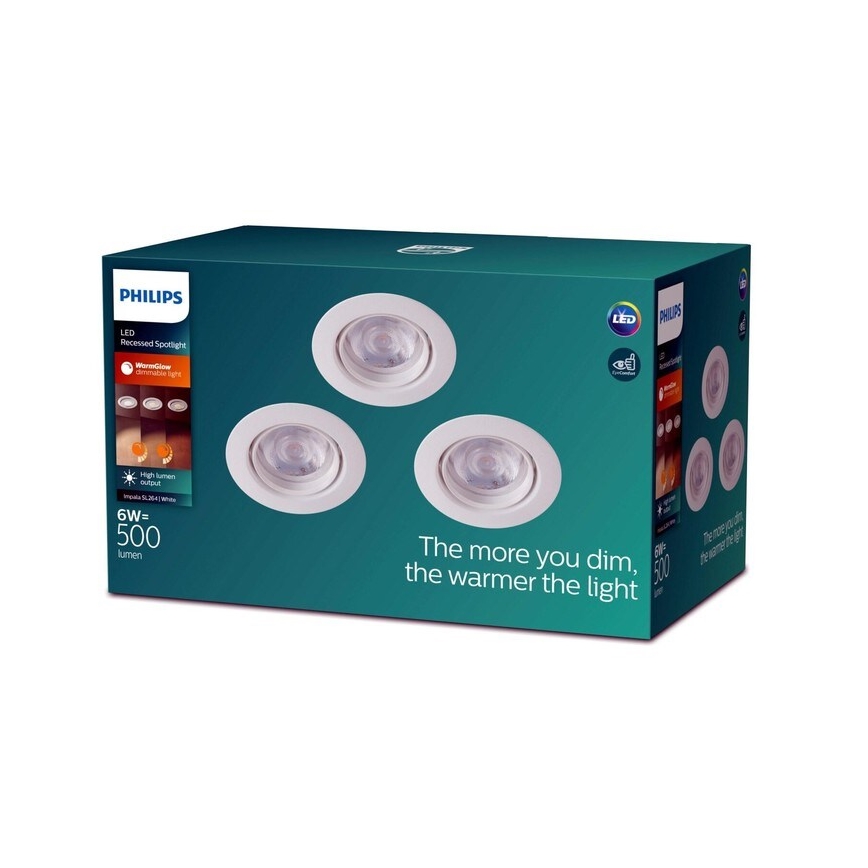 Philips -SET 3xLED Faretto da incasso dimmerabile IMPALA Warm Glow LED/6W/230V