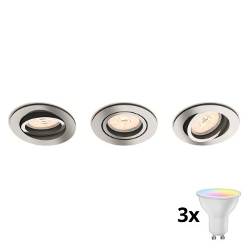Philips - SET da 3 faretti da incasso LED RGBW dimmerabili 1xGU10/4,8W/230V cromo lucido + telecomando