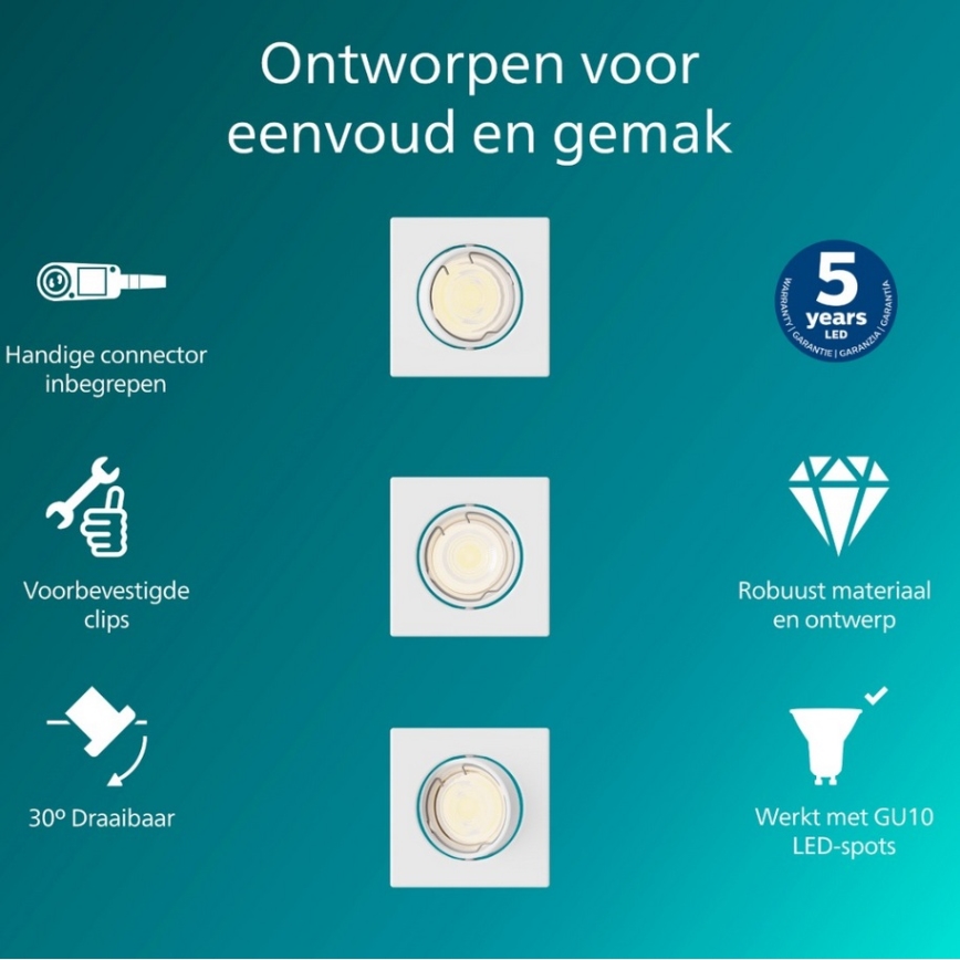 Philips - Set da 3 faretti da incasso PERIDOT 1xGU10/7W/230V bianco