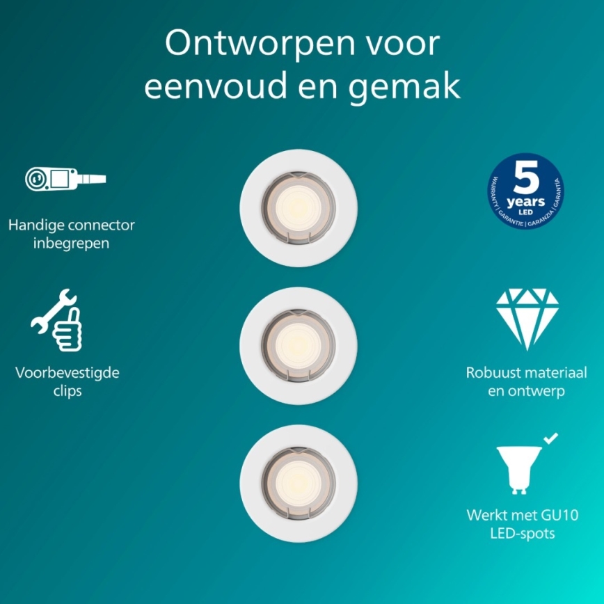 Philips - Set da 3 faretti da incasso PERIDOT 1xGU10/7W/230V bianco