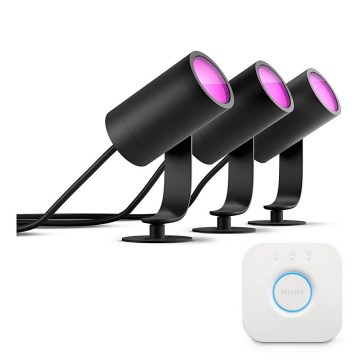 Philips - Set da 3 faretti LED RGB dimmerabili Hue LILY LED/8W/230V 2200-6500K IP65 + Hue bridge