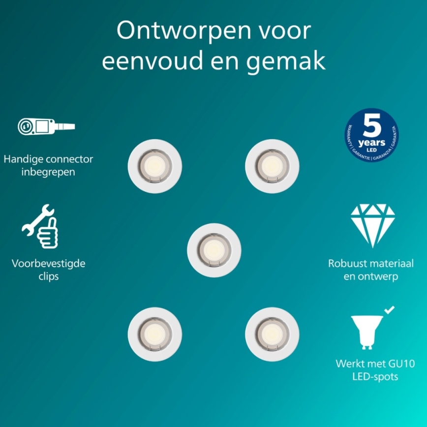 Philips - Set da 5 faretti da incasso PERIDOT 1x GU10/7W/230V bianco