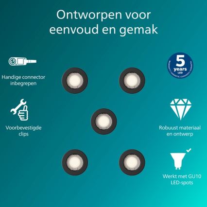 Philips - Set da 5 faretti da incasso PERIDOT 1xGU10/7W/230V nero