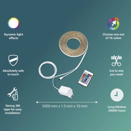 Philips - Striscia LED RGBW dimmerabile 5 m LED/12 W/230 V + telecomando