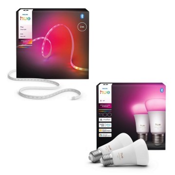 Philips - Striscia LED RGBW dimmerabile Hue FLUX 3m LED/12W/230V + 2x lampadina smart WHITE AND COLOR AMBIANCE E27/8,1W/230V 1000-20000K