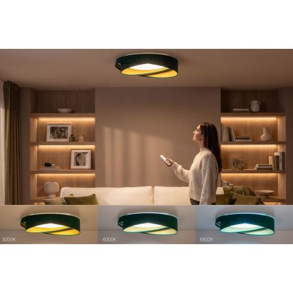 Plafoniera LED dimmerabile SMART GALAXY MODERN LED/24W/230V 3000-6500K Ø 55 cm verde/oro + telecomando