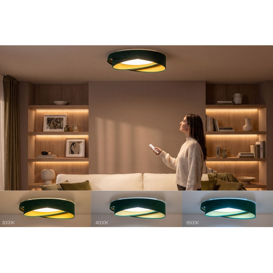 Plafoniera LED dimmerabile SMART GALAXY MODERN LED/24W/230V 3000-6500K Ø 55 cm verde/oro + telecomando
