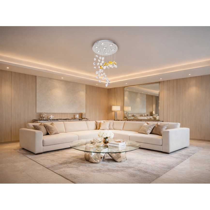 Plafoniera in cristallo a LED AVARA LED/24W/230V Ø 40 cm cromo lucido + telecomando