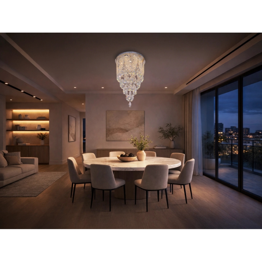 Plafoniera a LED in cristallo MAJURO LED/30W/230V Ø 40 cm cromo lucido + telecomando