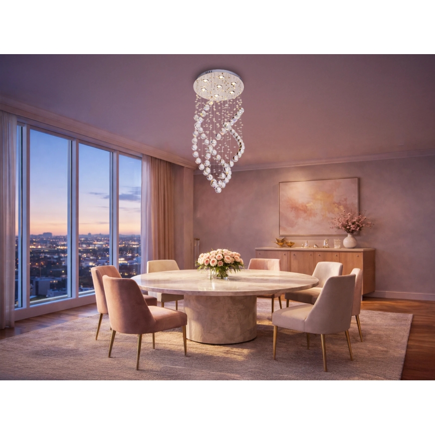 Plafoniera LED in cristallo NAURU, LED/24W/230V, Ø 40 cm, cromo lucido + telecomando