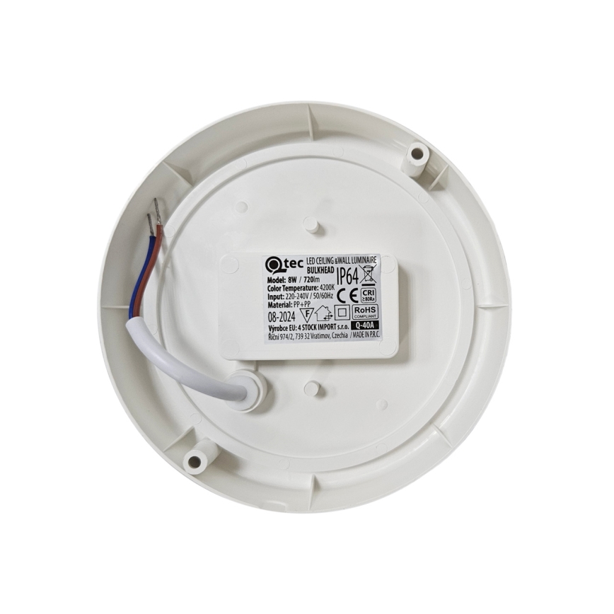Plafoniera a LED per esterni 8W 230V 4200K Ø 14 cm IP64 bianco