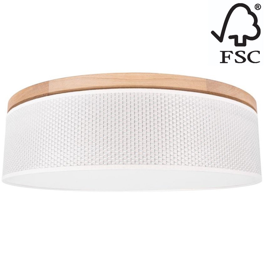 Plafoniera BENITA 4xE27/25W/230V diametro 58 cm color crema/quercia – FSC certificato