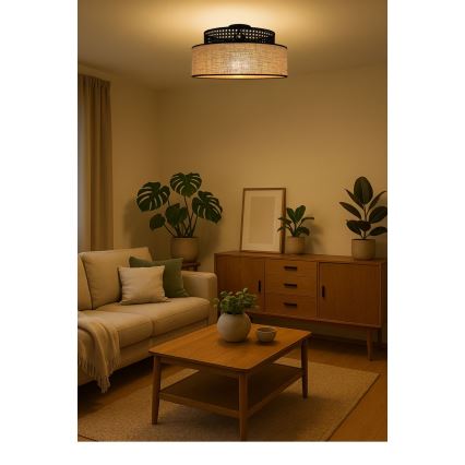 Plafoniera BOHO 1xE27/60W/230V nero/rattan