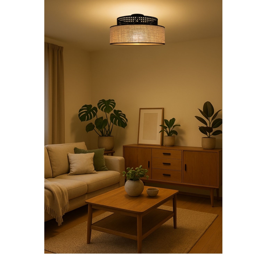 Plafoniera BOHO 1xE27/60W/230V nero/rattan