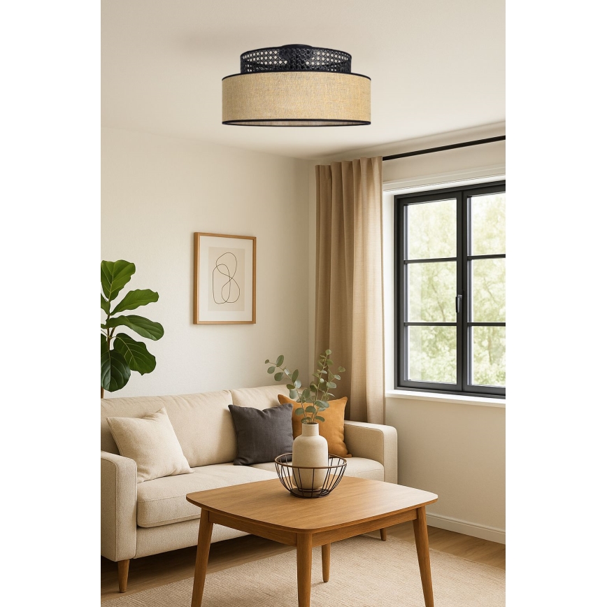 Plafoniera BOHO 1xE27/60W/230V nero/rattan