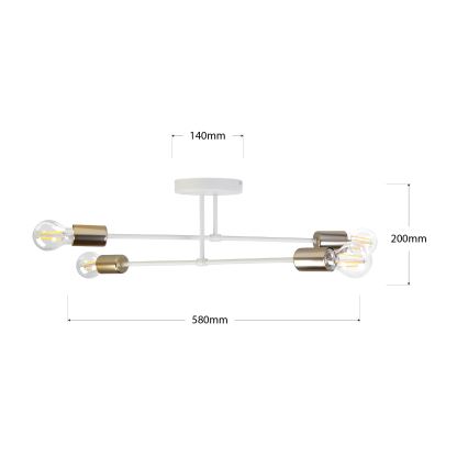 Plafoniera CAMBRIDGE 4xE27/15W/230V ottone/bianco