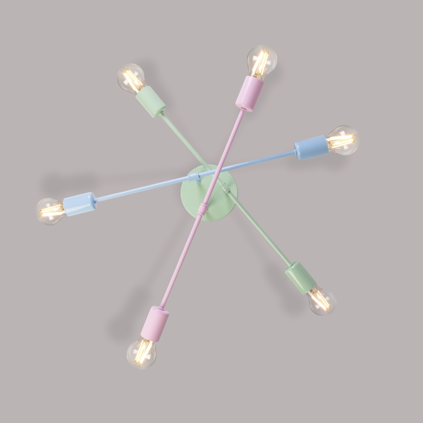 Plafoniera CAMBRIDGE 6xE27/15W/230V verde/blu/rosa