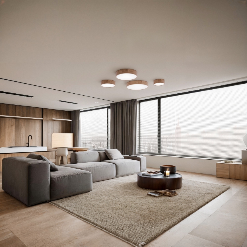 Plafoniera con sensore di movimento e sensore crepuscolare CLEO 2xE27/24W/230V diam. 27,5 cm rovere