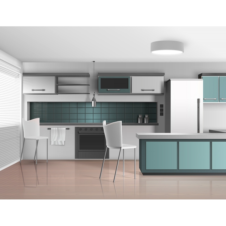 Plafoniera CLEO con sensore di movimento e sensore crepuscolare, 2xE27/24W/230V, Ø 30 cm, grigio