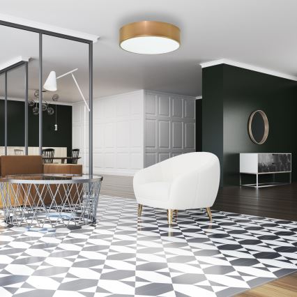 Plafoniera CLEO con sensore di movimento e sensore crepuscolare, 2xE27/24W/230V, Ø 30 cm, finitura dorata