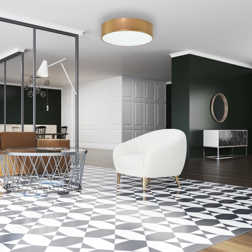 Plafoniera CLEO con sensore di movimento e sensore crepuscolare, 2xE27/24W/230V, Ø 30 cm, finitura dorata