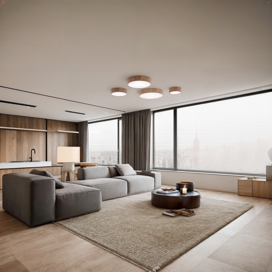 Plafoniera con sensore di movimento e sensore crepuscolare CLEO 3xE27/24W/230V diam. 37,5 cm rovere