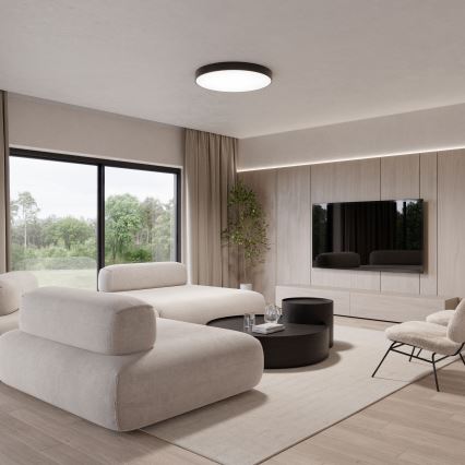 Plafoniera CLEO con sensore di movimento e crepuscolare integrati, 5xE27/24W/230V, diametro 60 cm, nero