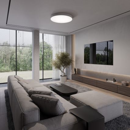 Plafoniera CLEO con sensore di movimento e di crepuscolo, 6xE27/24W/230V, Ø 80 cm, grigio