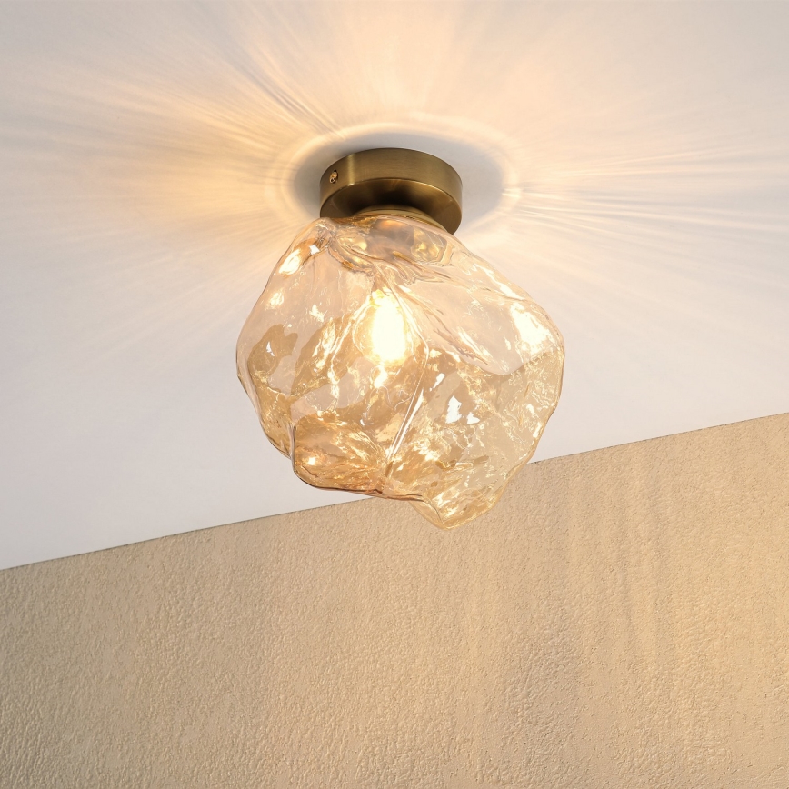 Plafoniera CRISTAL 1xE14/15W/230V ottone/beige fumé