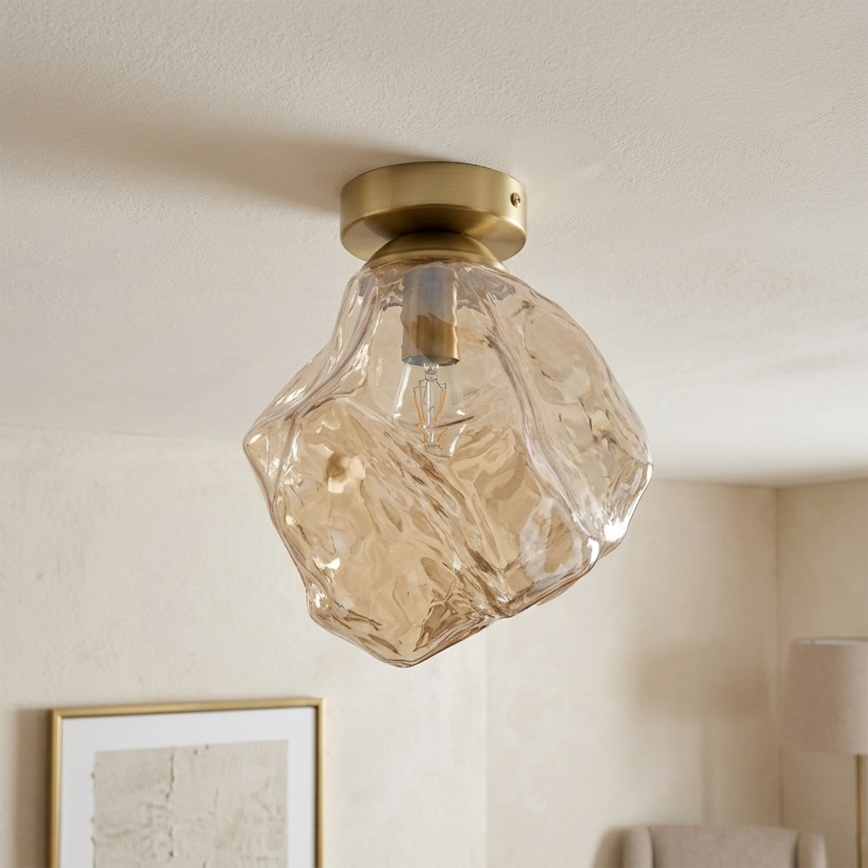 Plafoniera CRISTAL 1xE14/15W/230V ottone/beige fumé