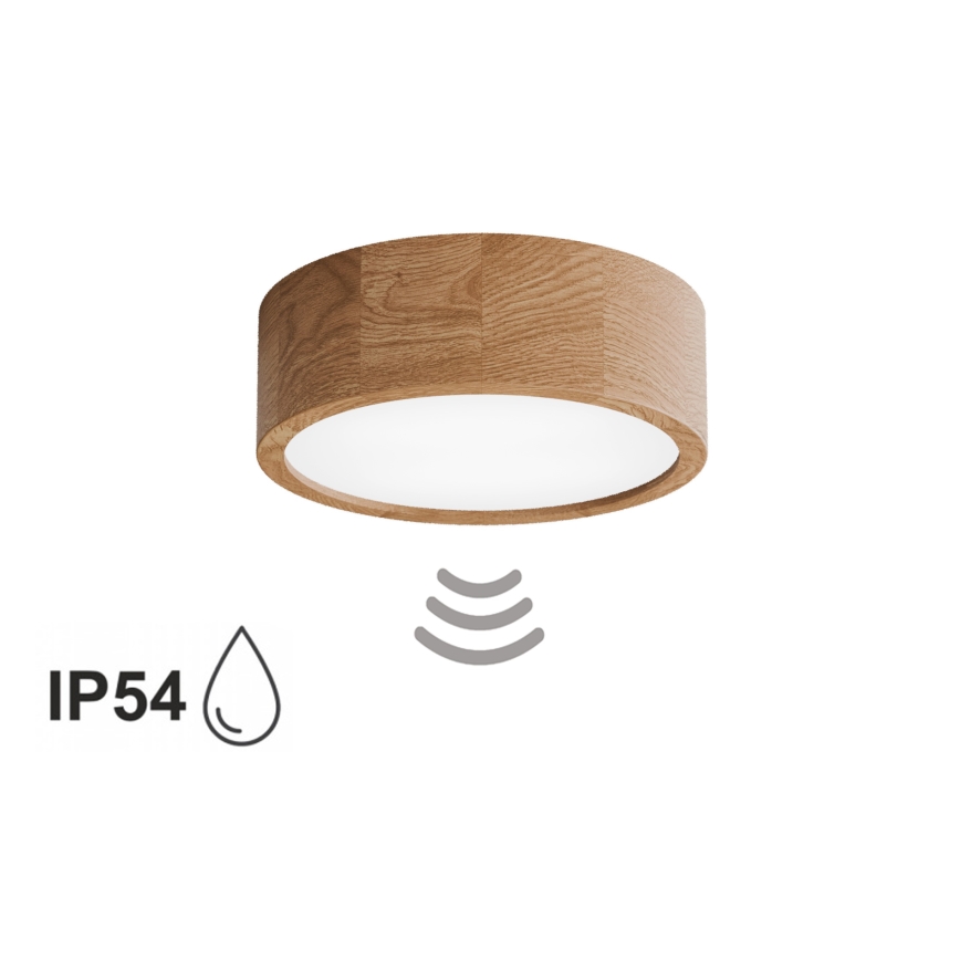 Plafoniera da bagno con sensore CLEO 2xE27/24W/230V Ø 27,5 cm IP54 rovere