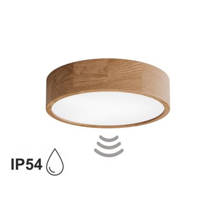 Plafoniera da bagno con sensore CLEO 3xE27/24W/230V Ø 37,5 cm IP54 rovere