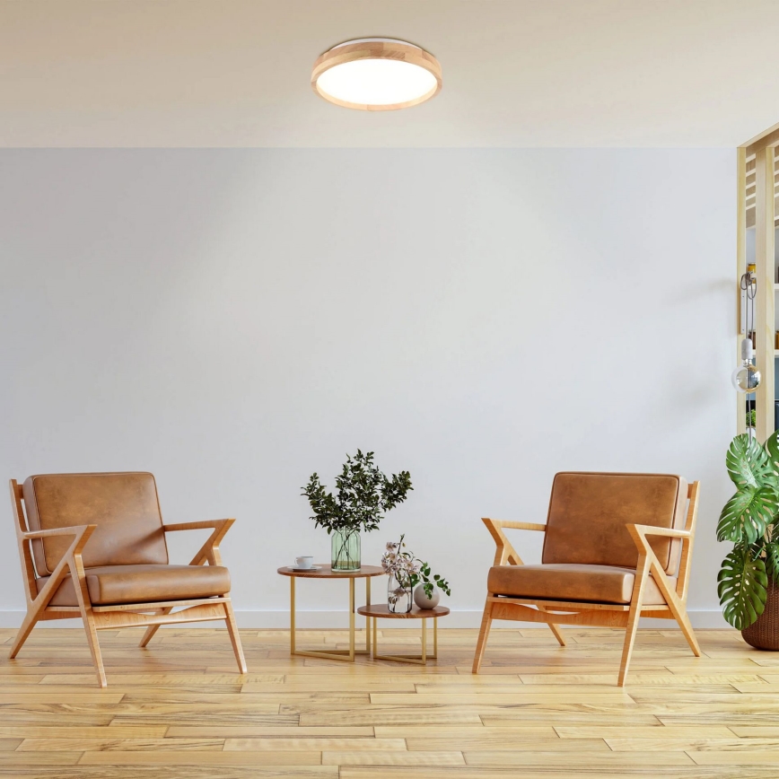 Plafoniera LED da bagno in legno, 12W, 230V, Ø 27 cm, IP44, rovere