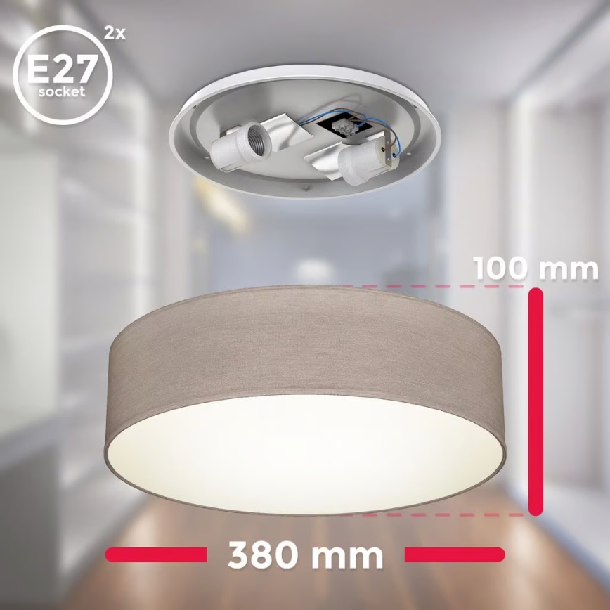 Plafoniera da soffitto 2xE27/40W/230V Ø 38 cm beige