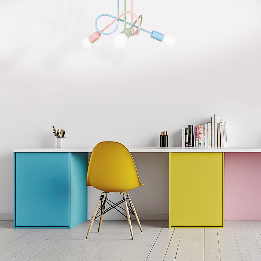 Plafoniera da soffitto OXFORD 3xE27/15W/230V verde/rosa/blu