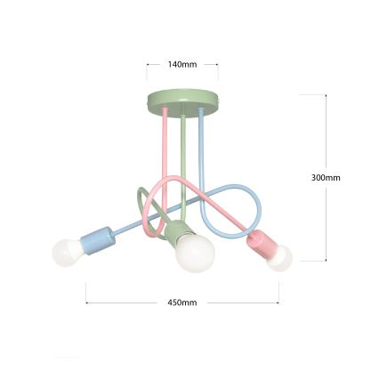 Plafoniera da soffitto OXFORD 3xE27/15W/230V verde/rosa/blu