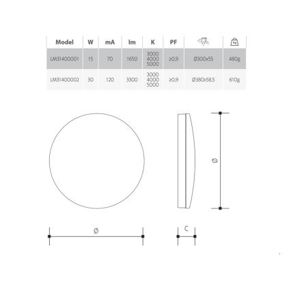 Plafoniera da bagno dimmerabile LED/15W/230V 3000/4000/5000K Ø 30 cm IP54