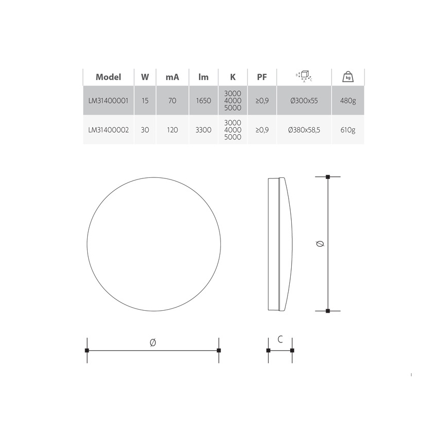 Plafoniera da bagno dimmerabile LED/15W/230V 3000/4000/5000K Ø 30 cm IP54