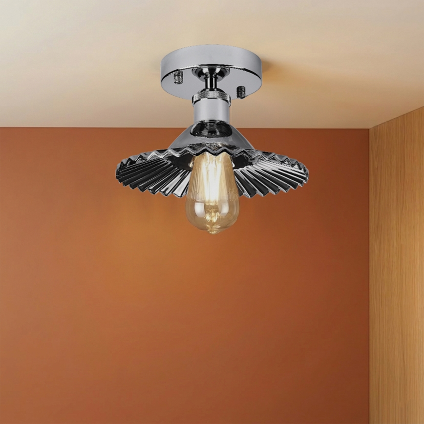 Plafoniera da soffitto TRISH 1xE27/15W/230V cromato lucido/nero fumé