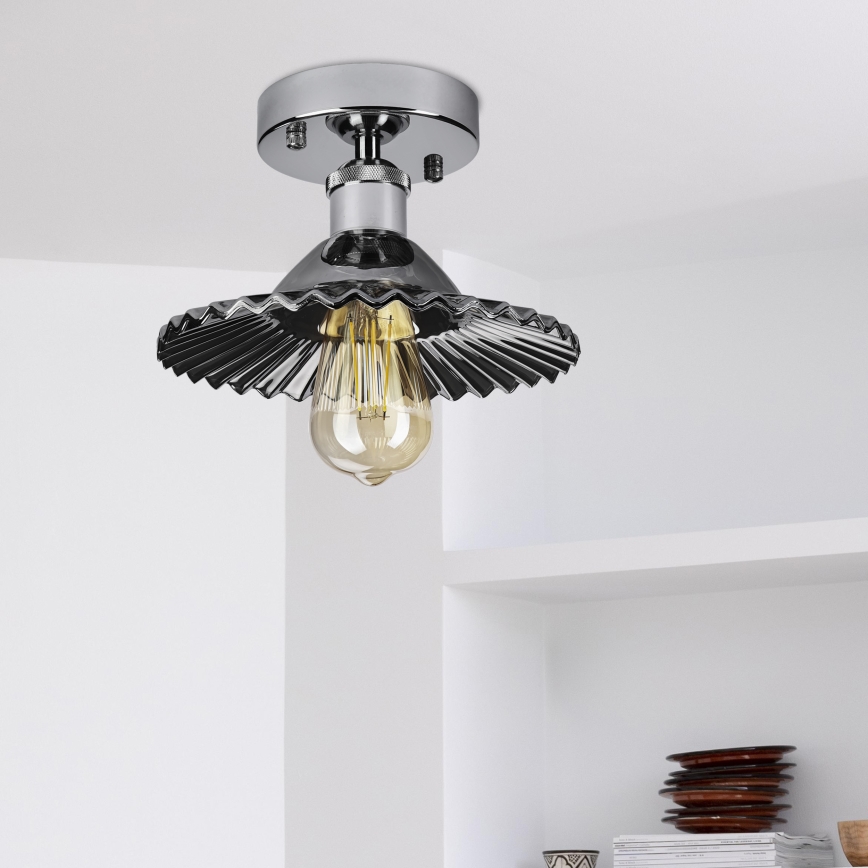 Plafoniera da soffitto TRISH 1xE27/15W/230V cromato lucido/nero fumé