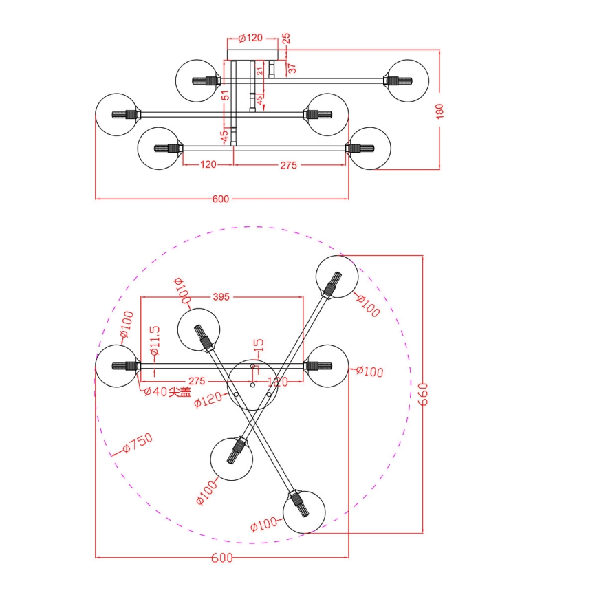 Plafoniera DORADO 6xG9/28W/230V nero
