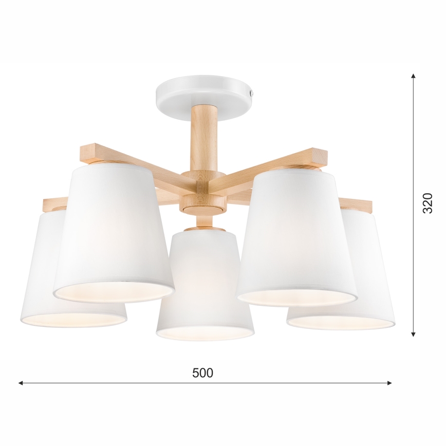 Plafoniera ELLIE 5xE27/60W/230V bianco/rovere