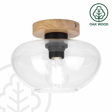 Plafoniera FLO WOOD 1xE27/15W/230V rovere/trasparente Ø 22 cm