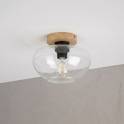 Plafoniera FLO WOOD 1xE27/15W/230V rovere/trasparente Ø 22 cm